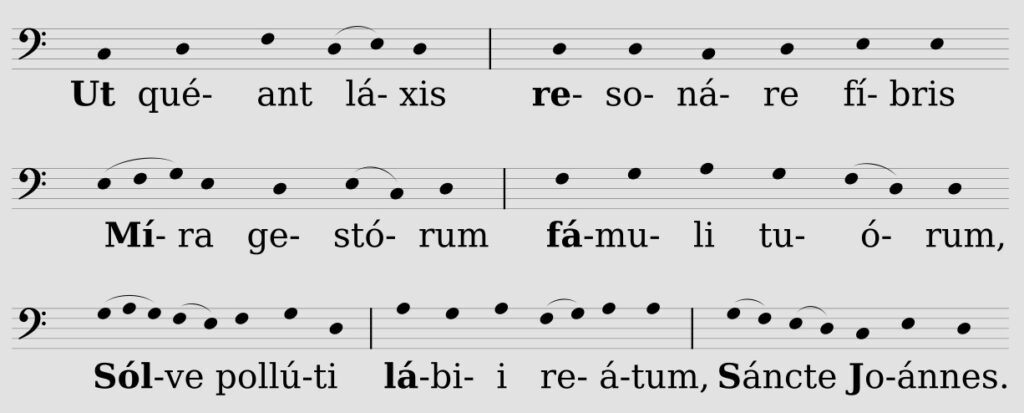 Transcripción moderna de Ut queant laxis en notación musical