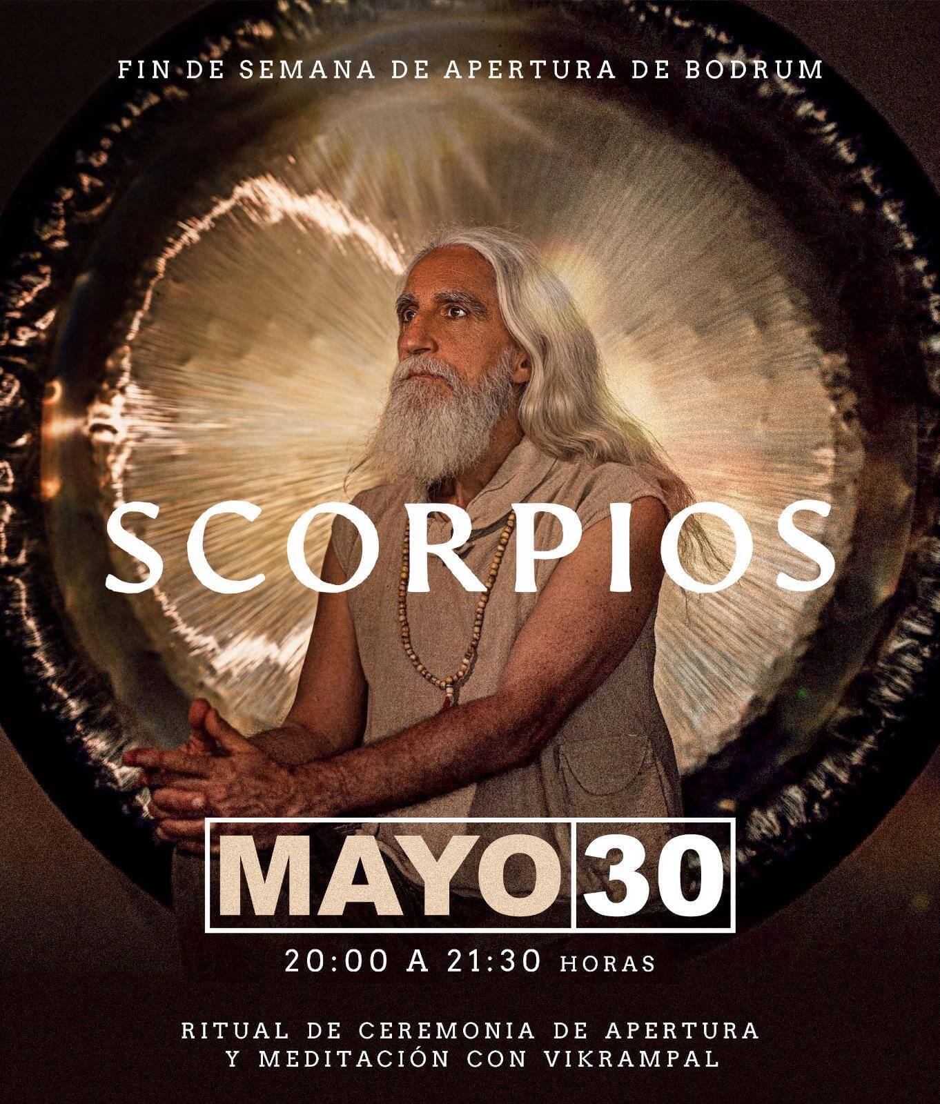 Cartel del ritual ceremonia mediación con Gong Vikrampal y una persona y un Gong de fondo