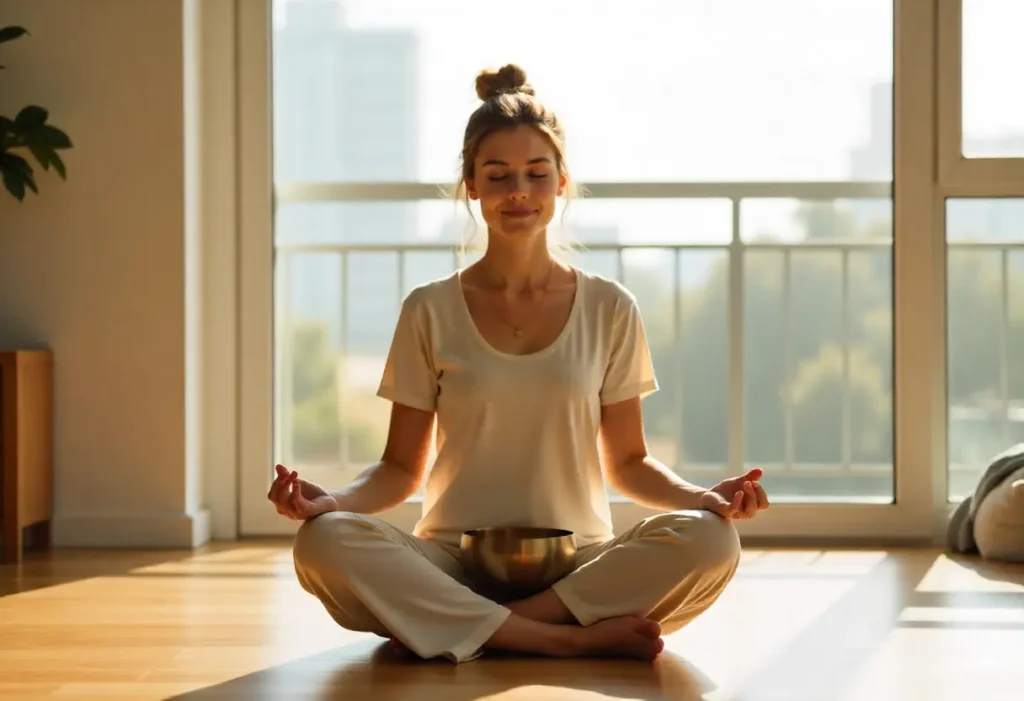 poner limites gracias a frecuencia del gong terapia de sonido spain mexico miami mujer meditando feliz madrid, Formaciones de gong, curso de cuencos tibetanos